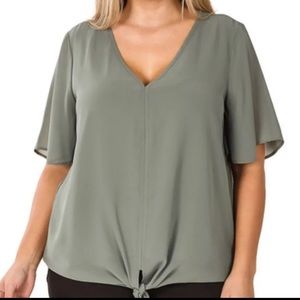ZENANA PREMIUM
Double Layer Woven Chiffon Front Tie Top - Blouse